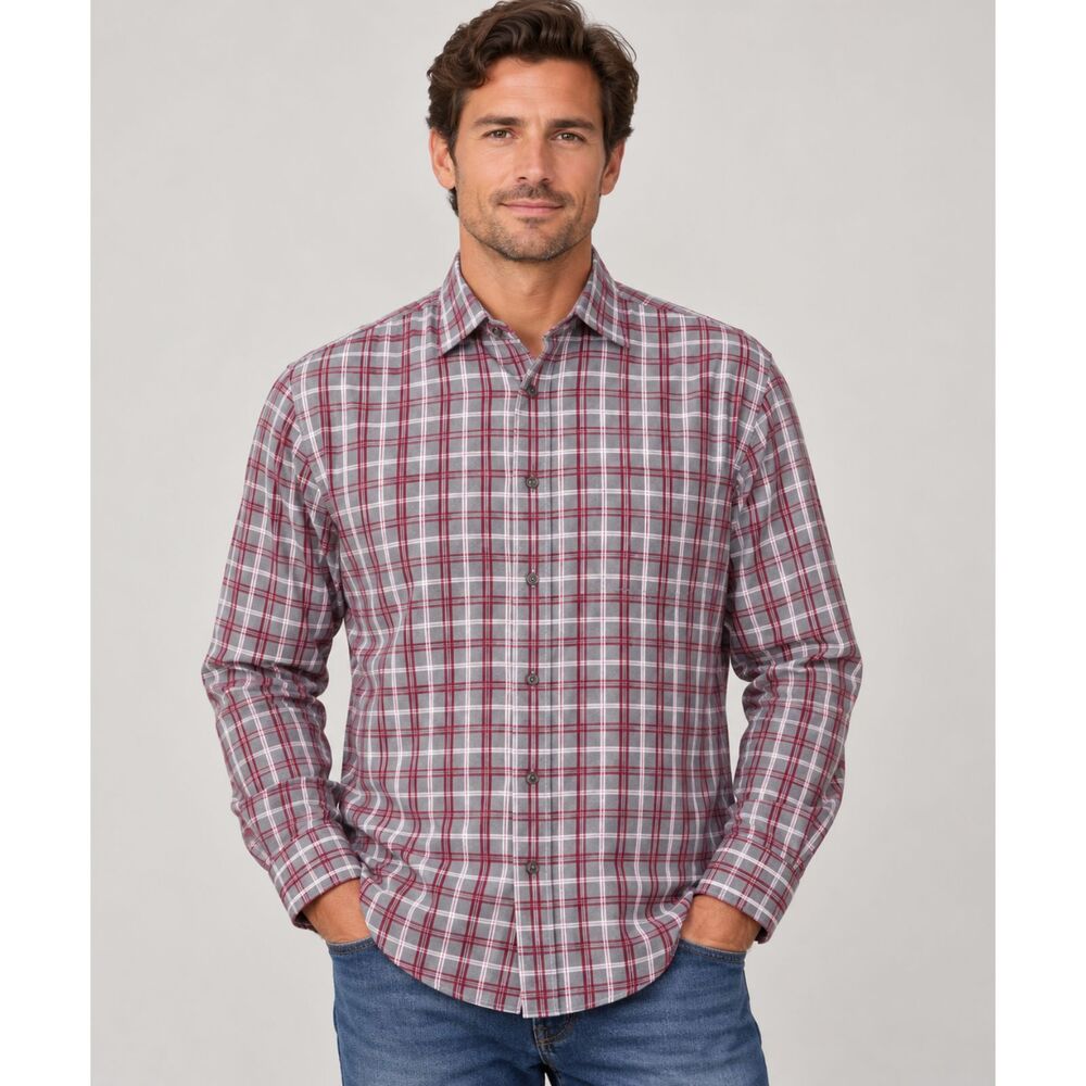 Paul Fredrick Trim Fit Plaid Dress Shirt Medium Red Black White Cotton